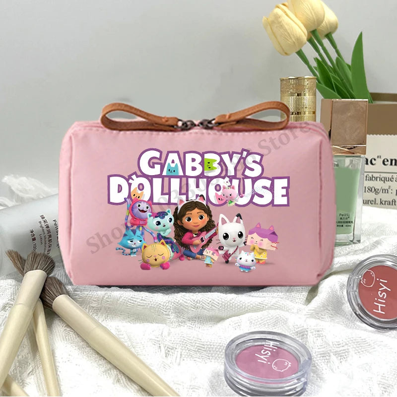 Gabby Dollhouse Makeup Pouch for Women Anime Cartoon Pink Cosmetic Bag Girls Fashion Cosmetics Storage Bag Portable Handbags